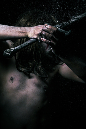 History.savage warrior with iron swordの写真素材