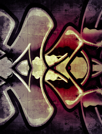 Graffiti over old dirty wall, urban hip hop background Gray texture painted with bright colorfulの写真素材