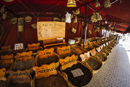 Herbal medicine, street vendor of medicinal herbs, wellness, spiceのeditorial素材