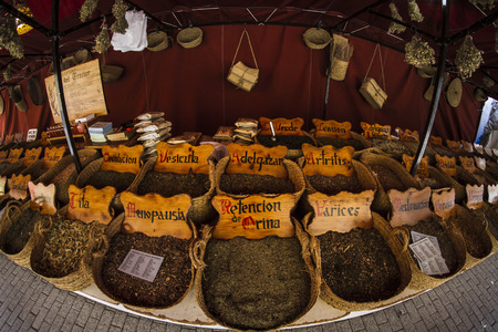 Herbal medicine, street vendor of medicinal herbs, wellness, spiceのeditorial素材