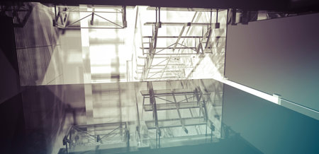 Workplace. Modern office interior, stairs, clean space in business building