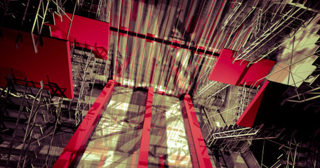 3d. Modern industrial interior, stairs, clean space in industry building