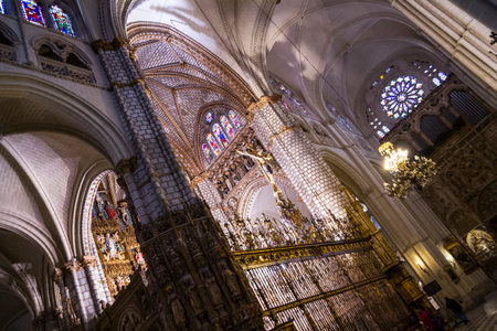 Chapel. Inside the cathedral of toledo, stained glass,art, imperial city. Spainのeditorial素材