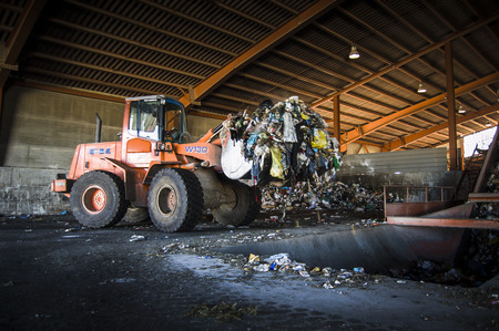 Recycle plant. Process of separation of garbage, plastics, cans, metals, organic waste recycle plant in spainのeditorial素材