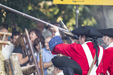 Assault city of Brihuega, during the re-enactment of the War of Succession. September 4, 2010 in Brihuega, Spainのeditorial素材