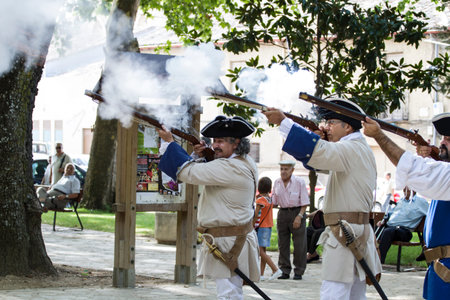 Royal Guardsman during the re-enactment of the War of Succession. September 4, 2010 in Brihuega,...