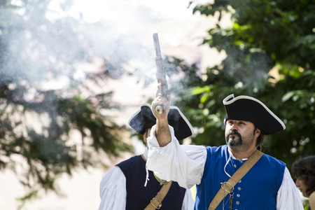 Royal Guardsman during the re-enactment of the War of Succession. September 4, 2010 in Brihuega, Spainのeditorial素材