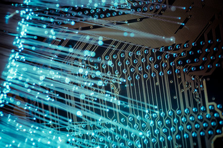 Connectivity.Fiber optic cables, fibre connection, telecomunications concept.