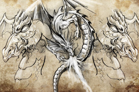 Tattoo sketch, handmade design over vintage paperの写真素材