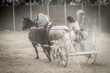 Roman chariot in a fight of gladiators, bloody circusのeditorial素材