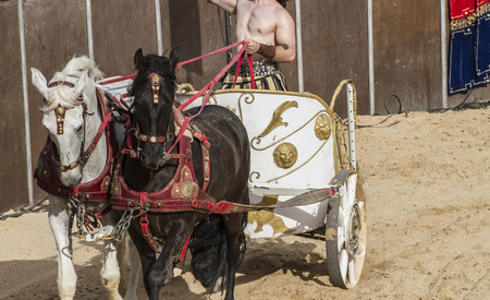 Roman chariot in a fight of gladiators, bloody circusの写真素材