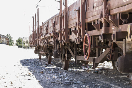 old freight train, metal machinery detailsのeditorial素材