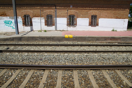 station, rail station, detail of railways in Spainの写真素材