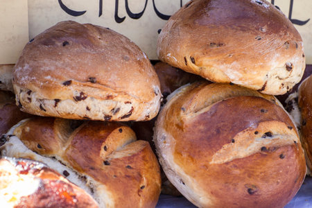 Handmade artisan bread in a medieval fair, wheat