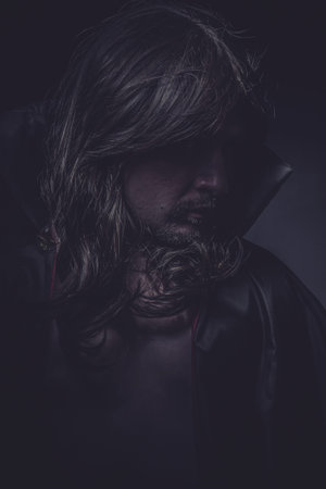 Nightmare, Man dressed in long black cape, vampireの写真素材