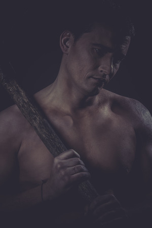 Construction worker portrait holding a peak.の写真素材