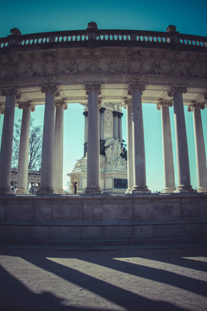 Madrid famous Retiro Park in the early morning.Monument to Alonso XII, parque del retiro, Madrid,...