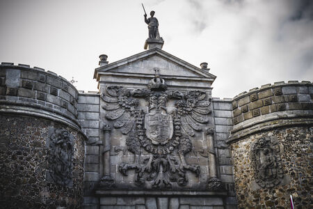 main gate walls of the city of Toledo in Spain, walled townの写真素材