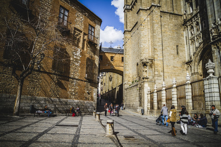 majestic Cathedral of Toledo Gothic style, with walls full of religious sculpturesのeditorial素材
