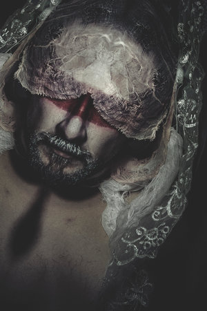 man with white lace veil, mystery, nightmares