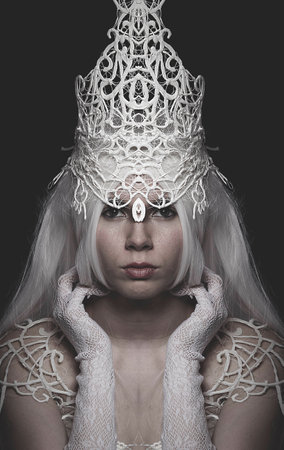 Queen of Winter woman wearing crown and white laceの写真素材