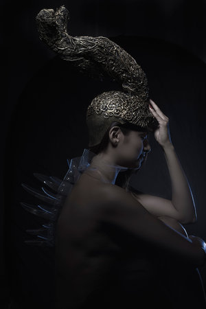 Warrior, Latina with Golden Helmet and naked