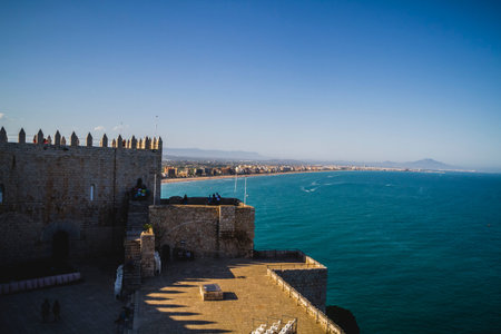 marina, view from the castle Penyiscola, the city with the beach and sea, spainのeditorial素材