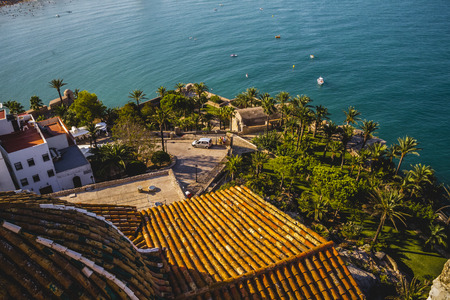 gardens, peniscola village views from the of Papa Luna, Valencia Espanaのeditorial素材
