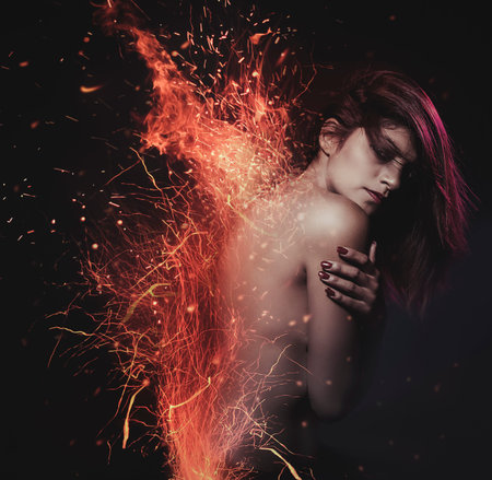 sensual beautiful latin woman with fire