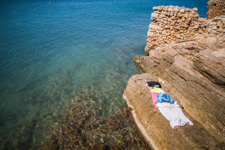 mediterranean summer scene, peniscola city located in spainの写真素材