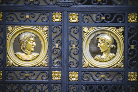 gold door, tipical architecture of the Spanish city of Valenciaの写真素材
