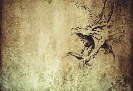 Tattoo art, sketch of a dragonの写真素材
