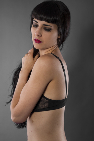beautiful brunette in black lingerie Spanishの写真素材