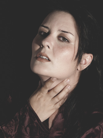 pain and fear, young brunette abused by her husband, concept psychological damageの写真素材