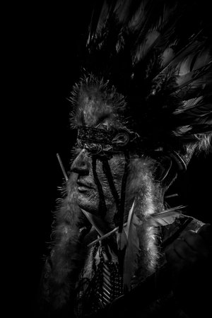 tribe Native, American Indian chief with big feather headdress