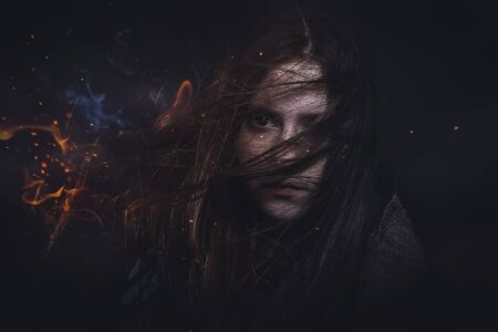 Teen with fire in her hair, teenage problemsの写真素材