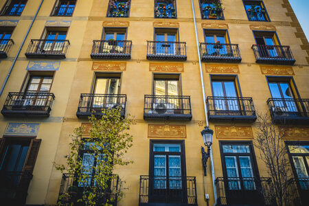 oldest street in the capital of Spain, the city of Madrid, its architecture and artの写真素材