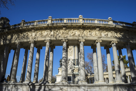 Monument to King Alfonso XII, Lake in Retiro park, Madrid Spainのeditorial素材
