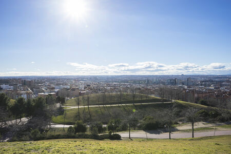 Madrid skyline, views from Tio Pio Parkの写真素材