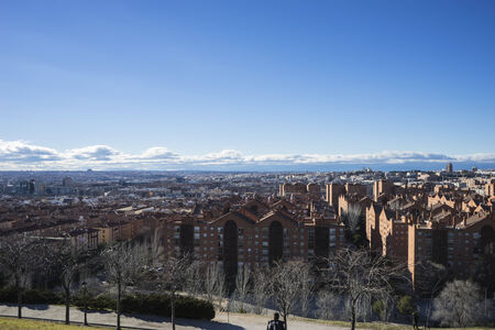 Sunset, Madrid skyline, views from Tio Pio Parkの写真素材
