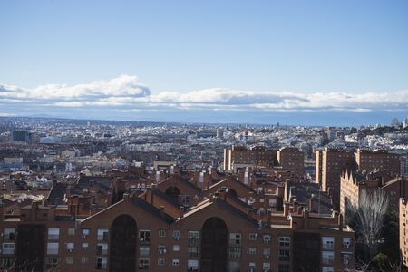 Cityscape, Madrid skyline, views from Tio Pio Parkの写真素材