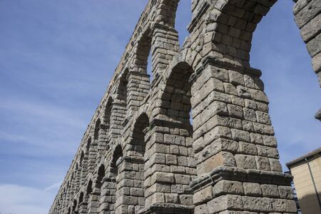 Roman aqueduct of segovia. architectural monument declared patrimony of humanity and internationalの写真素材