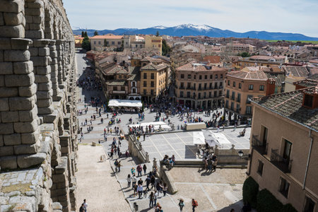 Roman aqueduct of segovia. architectural monument declared patrimony of humanity and international interest by UNESCOの写真素材