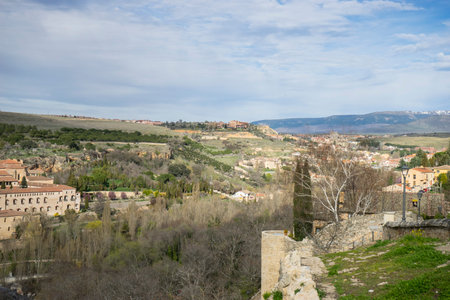 aerial views of the Spanish city of Segovia. Ancient Roman and medieval cityのeditorial素材