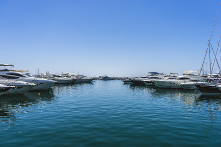 luxury boats moored in Marbella, Spain city summerのeditorial素材