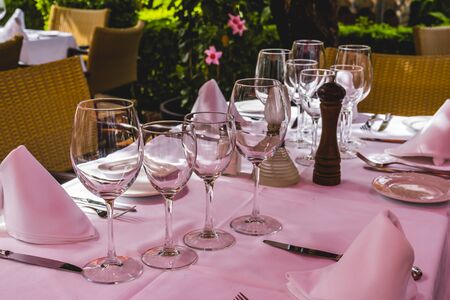 summer terrace with drinks and meals ready to eat, Marbella Spainの写真素材