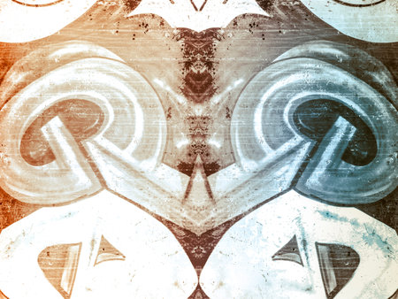 geometric shapes painted on an old concrete wallの写真素材