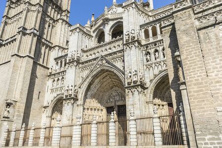 majestic facade of the cathedral of Toledo in Spain, beautiful churchの写真素材