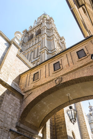 majestic facade of the cathedral of Toledo in Spain, beautiful churchの写真素材