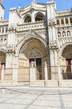 majestic facade of the cathedral of Toledo in Spain, beautiful churchの写真素材